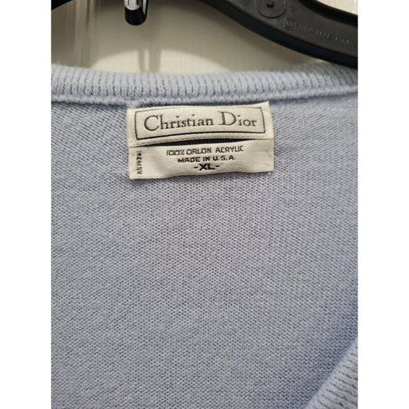 Vintage Christian Dior Light Blue Made in USA 100% Orlon Acrylic Sweater XL - Picture 4 of 5